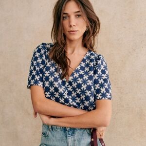 Sezane Emma Blouse Ecru Navy